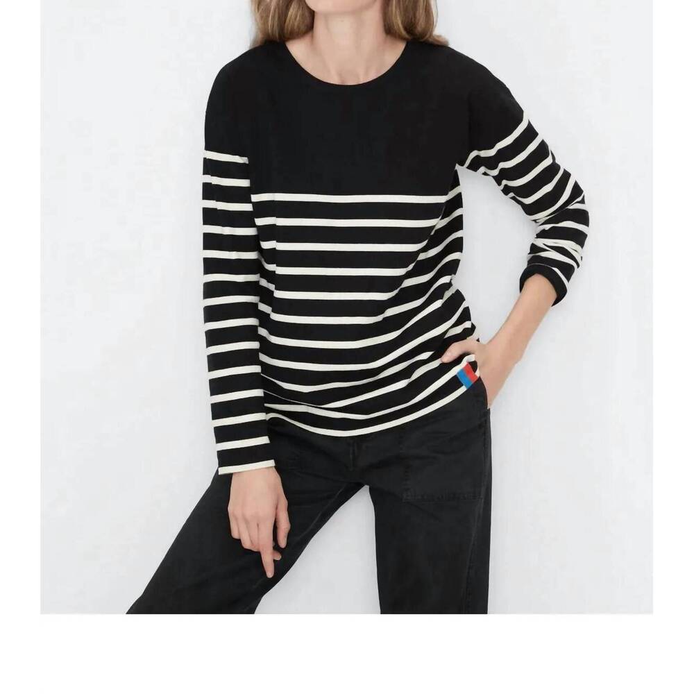 NEW KULE boyfriend long sleeve tee in black/cream